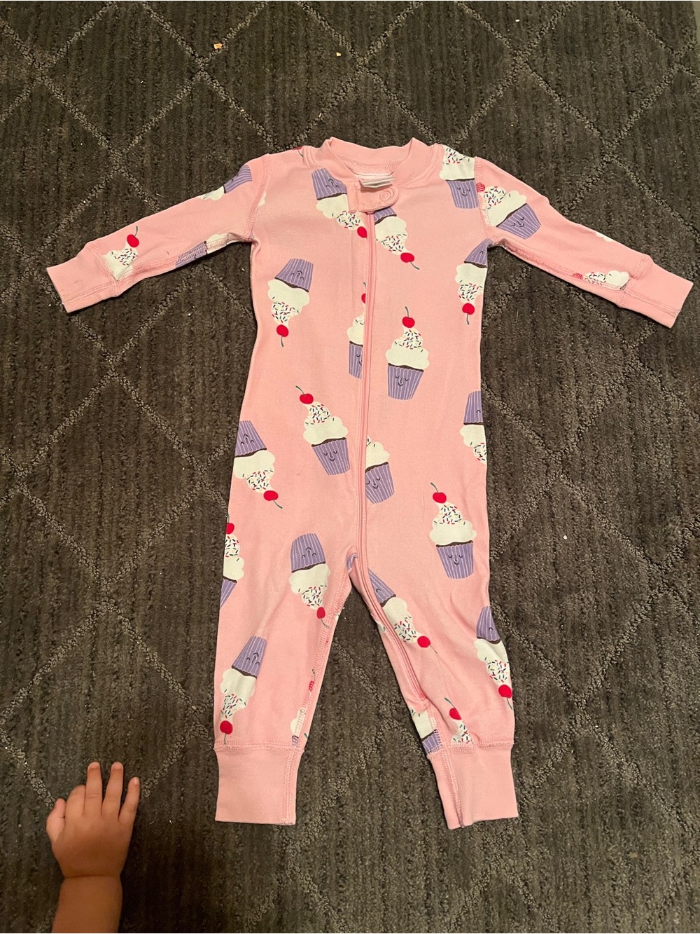 Hanna Andersson Pink Cupcake Print Kids One-Piece Zipper Pajama 6-12M